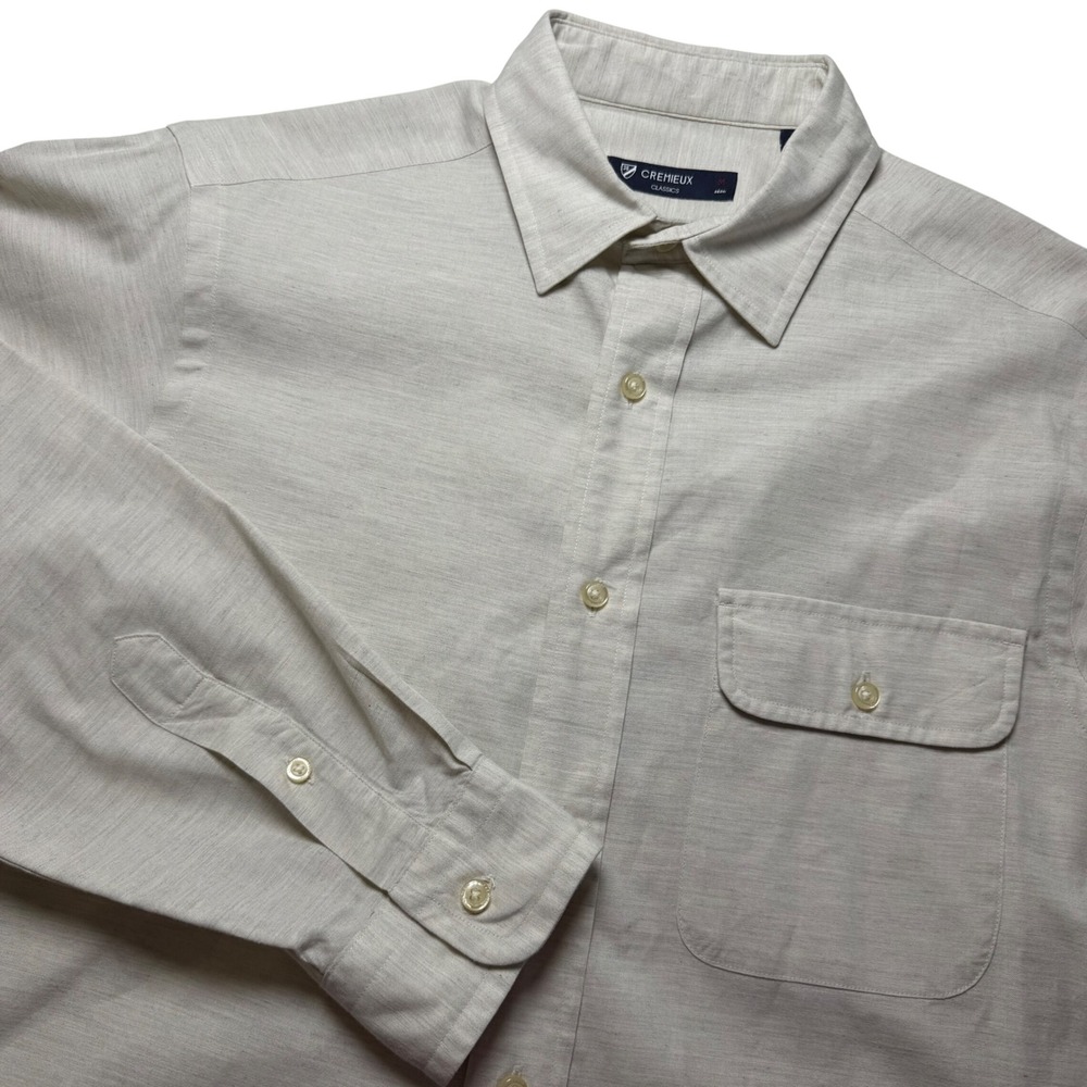 Cremieux Mens Size Medium Beige Button Up Shirt Casual Classic Cotton